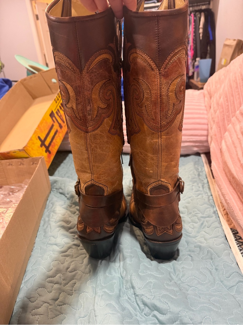 Cognac-Brown Harness & Studs Western Boot - Size 10 - Picture 6 of 6